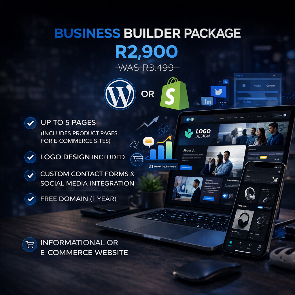 Business Builder Web Design Package for Shopify and Wordpress
