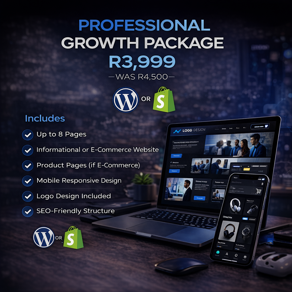Professional Growth Web Design Package for Shopify or Wordpress